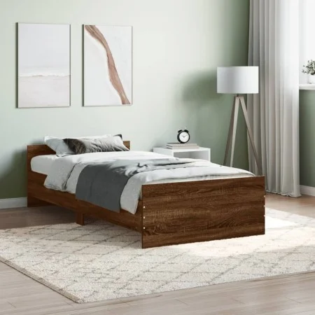 Oak brown engineered wood bed frame 100x200 cm by , Beds and slatted bases - Ref: Foro24-835938, Price: 77,17 €, Discount: %