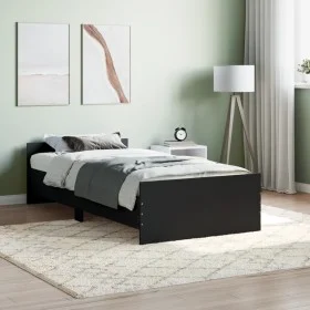 Black engineered wood bed frame 100x200 cm by , Beds and slatted bases - Ref: Foro24-835933, Price: 73,87 €, Discount: %