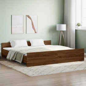 Estructura de cama con cabecero piecero roble marrón 200x200 cm