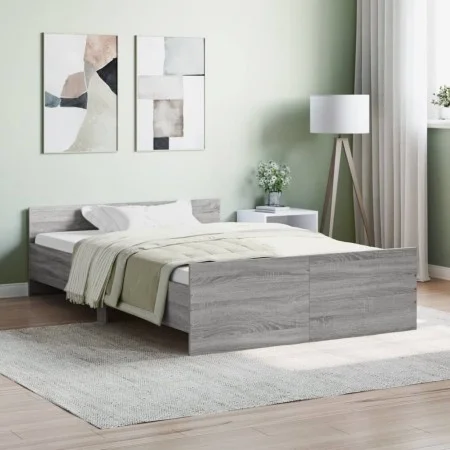 Sonoma gray bed frame with headboard and footboard 120x200 cm by , Beds and slatted bases - Ref: Foro24-3203745, Price: 127,9...