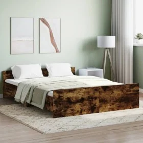 Bed frame with smoked oak headboard and footboard 150x200cm by , Beds and slatted bases - Ref: Foro24-3203758, Price: 136,27 ...