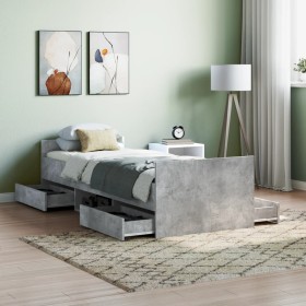 Betongrauer Bettrahmen mit Kopf- und Fußteil 75x190 cm von , Betten und Lattenroste - Ref: Foro24-3203820, Preis: 132,07 €, R...
