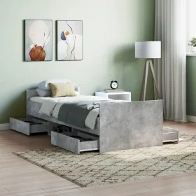 Concrete gray bed frame with headboard and footboard 75x190 cm by , Beds and slatted bases - Ref: Foro24-3203820, Price: 132,...