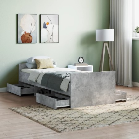 Betongrauer Bettrahmen mit Kopf- und Fußteil 75x190 cm von , Betten und Lattenroste - Ref: Foro24-3203820, Preis: 132,07 €, R...