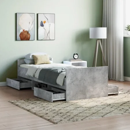 Concrete gray bed frame with headboard and footboard 75x190 cm by , Beds and slatted bases - Ref: Foro24-3203820, Price: 135,...