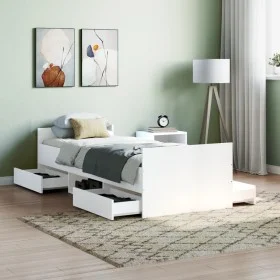 White bed frame with headboard and footboard 75x190 cm by , Beds and slatted bases - Ref: Foro24-3203817, Price: 149,10 €, Di...