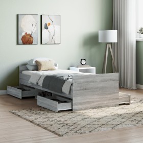 Sonoma gray bed frame with headboard and footboard 75x190 cm by , Beds and slatted bases - Ref: Foro24-3203822, Price: 146,43...