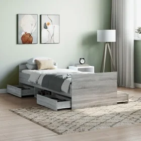 Sonoma gray bed frame with headboard and footboard 75x190 cm by , Beds and slatted bases - Ref: Foro24-3203822, Price: 147,22...