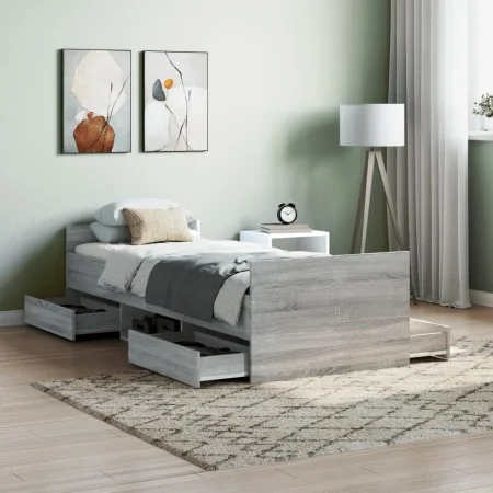 Sonoma gray bed frame with headboard and footboard 75x190 cm by , Beds and slatted bases - Ref: Foro24-3203822, Price: 147,22...