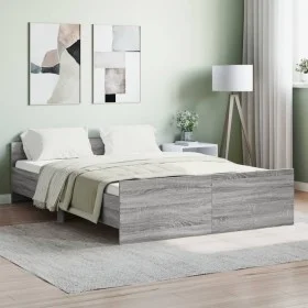 Sonoma gray bed frame with headboard and footboard 140x190 cm by , Beds and slatted bases - Ref: Foro24-3203787, Price: 168,6...