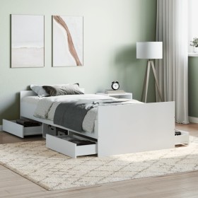 White bed frame with headboard and footboard 90x200 cm by , Beds and slatted bases - Ref: Foro24-3203803, Price: 151,33 €, Di...