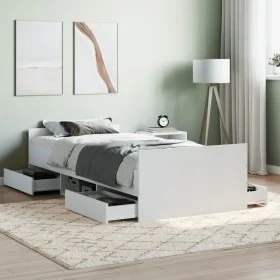 White bed frame with headboard and footboard 90x200 cm by , Beds and slatted bases - Ref: Foro24-3203803, Price: 148,82 €, Di...
