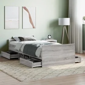 Sonoma gray bed frame with headboard and footboard 90x200 cm by , Beds and slatted bases - Ref: Foro24-3203808, Price: 192,29...