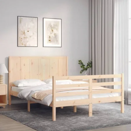 Bed frame with solid wood headboard 140x190 cm by , Beds and slatted bases - Ref: Foro24-3194486, Price: 147,70 €, Discount: %