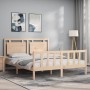 Bed frame with solid wood headboard 160x200 cm by , Beds and slatted bases - Ref: Foro24-3192176, Price: 149,02 €, Discount: %