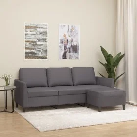 3-Sitzer-Sofa mit Hocker aus grauem Kunstleder 180 cm von , Sofas - Ref: Foro24-3201124, Preis: 316,67 €, Rabatt: %