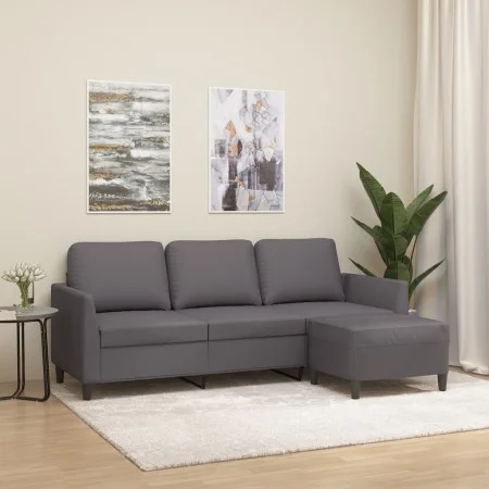 3-Sitzer-Sofa mit Hocker aus grauem Kunstleder 180 cm von , Sofas - Ref: Foro24-3201124, Preis: 316,67 €, Rabatt: %