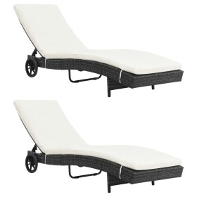Sun loungers with wheels and cushions 2 units black synthetic rattan by , Loungers - Ref: Foro24-3078465, Price: 335,59 €, Di...