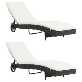 Sun loungers with wheels and cushions 2 units black synthetic rattan by , Loungers - Ref: Foro24-3078465, Price: 332,97 €, Di...