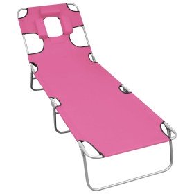 Tumbona plegable con cojín para la cabeza acero rosa magenta