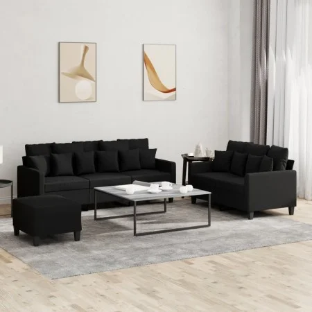 Sofa set with cushions 3 pieces black fabric by , Sofas - Ref: Foro24-3201676, Price: 531,50 €, Discount: %