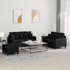 Sofa set with cushions 3 pieces black fabric by , Sofas - Ref: Foro24-3201660, Price: 426,22 €, Discount: %