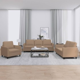 Cappuccino synthetic leather 3-piece sofa set with cushions by , Sofas - Ref: Foro24-3201744, Price: 584,38 €, Discount: %
