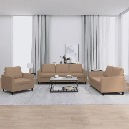 Cappuccino synthetic leather 3-piece sofa set with cushions by , Sofas - Ref: Foro24-3201744, Price: 576,04 €, Discount: %