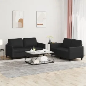 2-piece black synthetic leather sofa set with cushions by , Sofas - Ref: Foro24-3201750, Price: 405,86 €, Discount: %