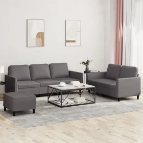 Gray synthetic leather 3-piece sofa set with cushions by , Sofas - Ref: Foro24-3201767, Price: 494,42 €, Discount: %