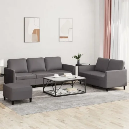 Gray synthetic leather 3-piece sofa set with cushions by , Sofas - Ref: Foro24-3201767, Price: 494,42 €, Discount: %