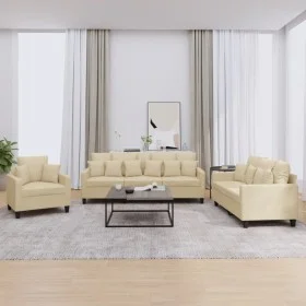 Sofa set with cushions 3 pieces cream fabric by , Sofas - Ref: Foro24-3201634, Price: 621,00 €, Discount: %