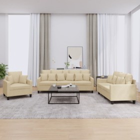 Sofagarnitur mit Kissen, 3-teilig, cremefarbener Stoff von , Sofas - Ref: Foro24-3201634, Preis: 631,61 €, Rabatt: %