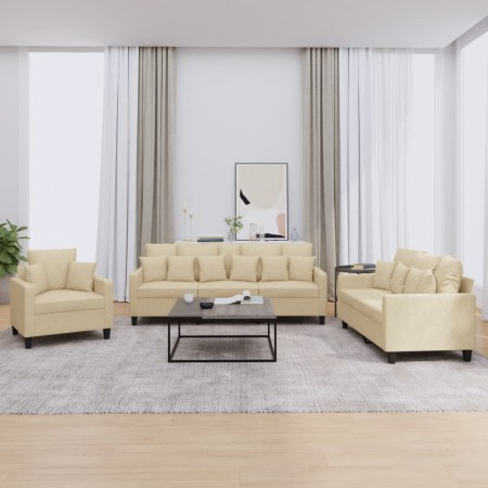 Sofagarnitur mit Kissen, 3-teilig, cremefarbener Stoff von , Sofas - Ref: Foro24-3201634, Preis: 631,61 €, Rabatt: %