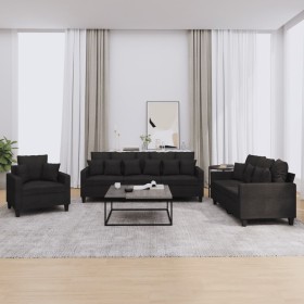 Sofa set with cushions 3 pieces black fabric by , Sofas - Ref: Foro24-3201636, Price: 623,36 €, Discount: %
