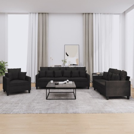 Sofa set with cushions 3 pieces black fabric by , Sofas - Ref: Foro24-3201636, Price: 623,36 €, Discount: %