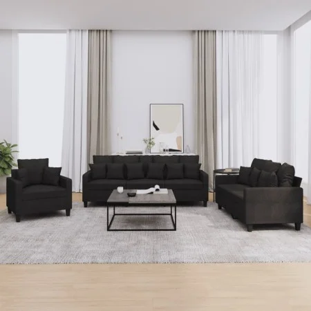 Sofa set with cushions 3 pieces black fabric by , Sofas - Ref: Foro24-3201636, Price: 613,20 €, Discount: %