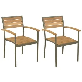 Stackable garden chairs 2 pcs solid acacia wood and steel by vidaXL, Garden chairs - Ref: Foro24-44236, Price: 191,45 €, Disc...