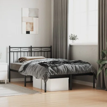 Estructura de cama con cabecero metal negro 120x190 cm de , Camas y somieres - Ref: Foro24-373688, Precio: 96,09 €, Descuento: %