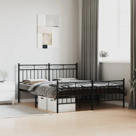Estructura de cama cabecero y estribo metal negro 160x200 cm de , Camas y somieres - Ref: Foro24-373712, Precio: 123,17 €, De...