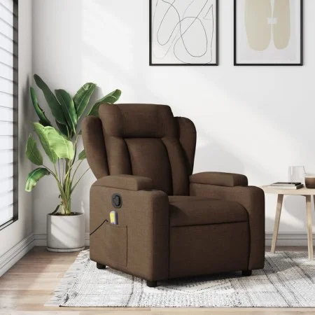 Sillón reclinable con masaje de tela marrón de , Sillones - Ref: Foro24-372419, Precio: 243,88 €, Descuento: %