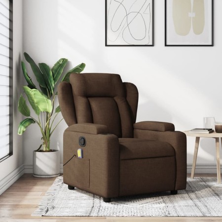 Sillón reclinable con masaje de tela marrón de , Sillones - Ref: Foro24-372419, Precio: 223,80 €