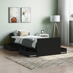 Bed frame with black headboard and footboard 75x190 cm by , Beds and slatted bases - Ref: Foro24-3203818, Price: 134,94 €, Di...