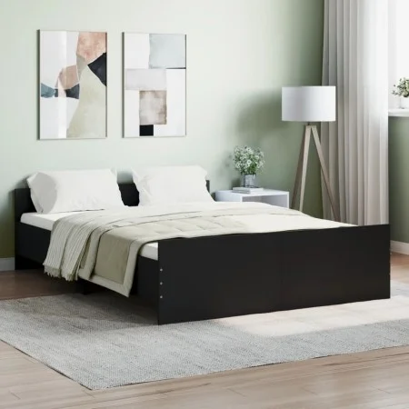 Bed frame with headboard and footboard black 140x190 cm by , Beds and slatted bases - Ref: Foro24-3203783, Price: 156,40 €, D...