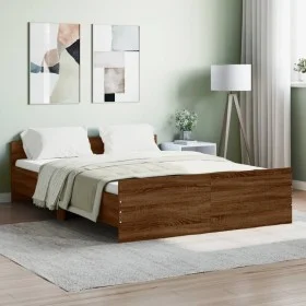 Bed frame with brown oak headboard and footboard 140x190 cm by , Beds and slatted bases - Ref: Foro24-3203788, Price: 147,28 ...