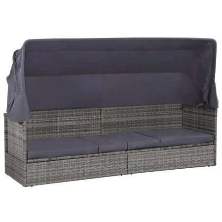 Cama de jardín con toldo 205x62 cm ratán sintético gris de vidaXL, Tumbonas - Ref: Foro24-43962, Precio: 259,34 €, Descuento: %