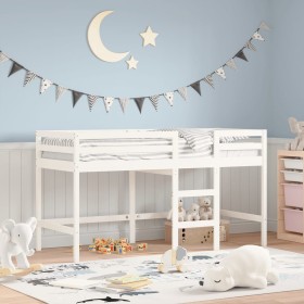 Cama alta de niños escalera madera maciza pino blanco 80x200 cm