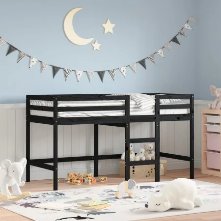 Children's high bed ladder solid black pine wood 90x200 cm by vidaXL, Beds and slatted bases - Ref: Foro24-835891, Price: 175...