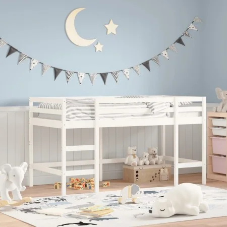 Cama alta de niños escalera madera maciza pino blanco 90x200 cm de vidaXL, Camas y somieres - Ref: Foro24-835899, Precio: 194...