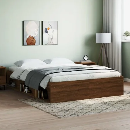 Estructura de cama roble marrón 140x200 cm de vidaXL, Camas y somieres - Ref: Foro24-3203865, Precio: 195,81 €, Descuento: %